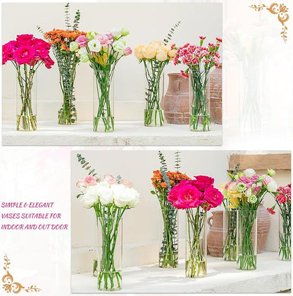 7pcs Glass Cylinder Vases for Centerpieces - 10 Inch Tall Glass Vases for Flower, Clear Flower Vase Bulk Floating Candle Vase for Table Centerpiece Wedding Home Décor