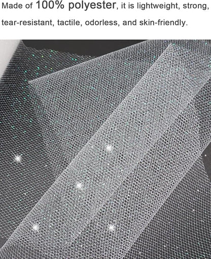 Glitter Tulle Fabric Rolls, 6 Inch 50 Yards (150ft) Sparkling Spool Ribbon Sequin Netting for Tutu Skirt Gift Wrapping Wedding Party Decoration (White)