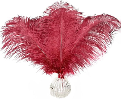Happy Feather 16-18 inch Wine Rde Ostrich Feathers Craft for Wedding Party Centerpieces Home Decoration DIY Craft Pack of 10