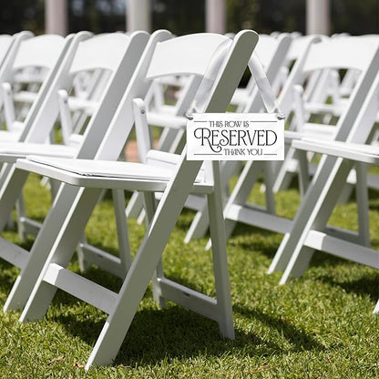 4 pcs Reserved Row Signs for Wedding, Acrylic Reserved Signs for Wedding Decor, 7.75x3.75 Reserve Seating Sign, Hanging Reserve Table Sign for Chairs Pews & Family, Includes Ribbon, Made in USA
