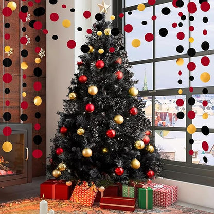 Gold Black Red Party Decorations Circle Dots Streamer Hanging Paper Polka Dots Garland for Graduation Birthday Wedding Anniversary Baby Shower Holiday Pirate Poker Casino Las Vegas Party Supplies