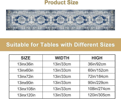 Vintage Boho Floral Table Runner, Rustic Country Farmhouse Blue Teal Retro Flower Pattern for Home Kitchen Table Decor Dining Coffee Room Party Decor 13x120in