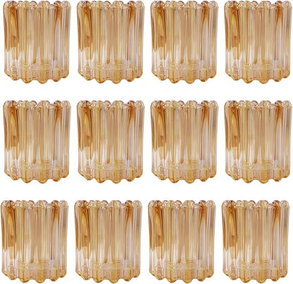 GOLDEAL 24Pcs Gold Glass Votive Candle Holders Tealight Holders Decorative, Tea Candle Holders Bulk,Candlestick for Wedding, Party,Dinner, Home Table Decor.