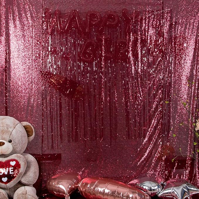JYFLZQ Burgundy Sequin Backdrop Curtains 7ft x 7ft 1 Panel Glitter Photo Booth Backdrops Sparkly Photography Background Drapes for Parties Wedding Bridal Showers