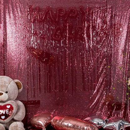 JYFLZQ Burgundy Sequin Backdrop Curtains 6ft x 8ft 1 Panel Glitter Photo Booth Backdrops Sparkly Photography Background Drapes for Parties Wedding Bridal Showers
