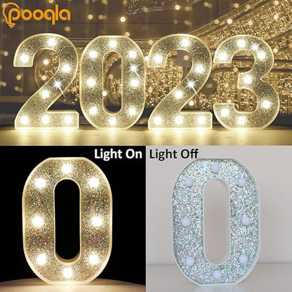 Pooqla Marquee Light up Numbers, Lighted Numbers for 7th Birthday Decorations, Night Light Battery Powered for Silver Party Decorations, Gift for Boys Girls Christmas Wedding Home Room Decoration