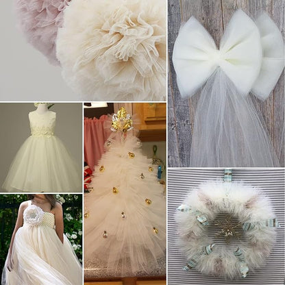Ivory Tulle Fabric Rolls 6 Inch by 200 Yards (600 feet) Fabric Spool Tulle Ribbon for DIY Ivory Tutu Gift Wrapping Baby Shower Birthday Party Wedding Decorations Craft Supplies
