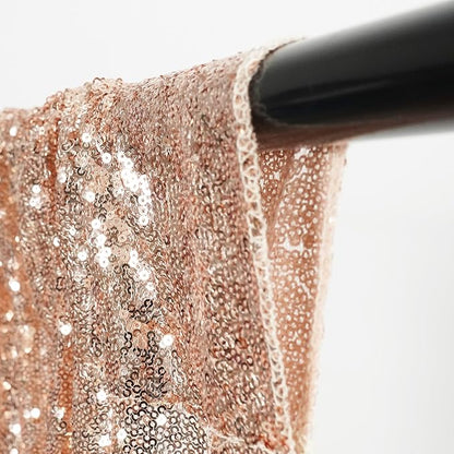Poise3EHome 6Ft x 8Ft Rose Gold Sequin Backdrop,Glitter Thick Satin Background Drapes, Sparkly Opaque Photography Curtain Backdrop for Wedding Party Decor