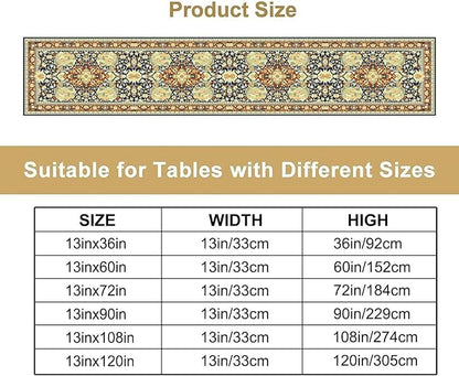 Vintage Boho Floral Table Runner, Elegant Luxurious Rustic Country Farmhouse Navy Blue Gold Retro Flower Pattern for Home Kitchen Table Decor Dining Coffee Room Party Decor 13x108in