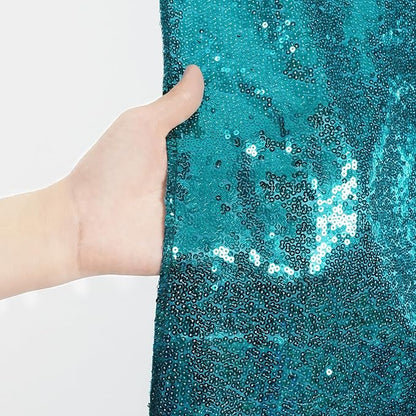 Poise3EHome 8Ft x 10Ft Teal Sequin Backdrop, Glitter Thick Satin Sequin Background Drapes,Sequence Xmas Thanksgiving Backdrop for Wedding Party Holiday Festival Decor