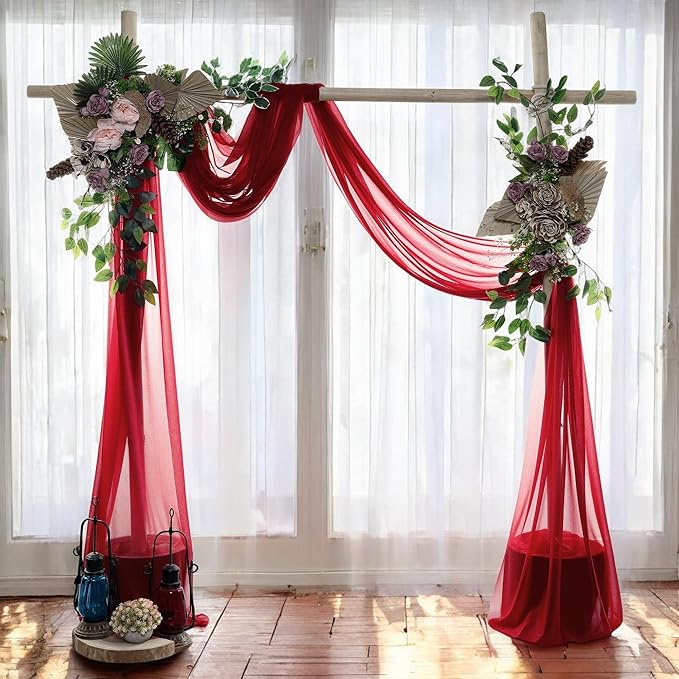 MDS Halloween Chiffon Draping Fabric - 2 Panel, 30" Wide x 30ft Long - Sheer Spooky Arbor & Canopy Drapery for Haunted House Backdrops, Party Ceilings, DIY Costumes & Themed Events - Apple Red