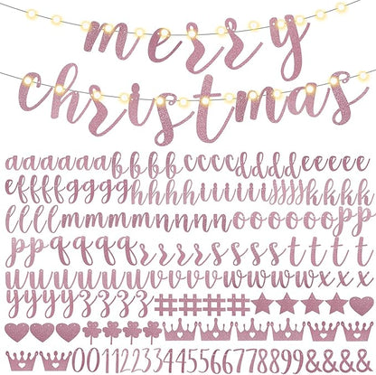 TaoBary 167 Pcs DIY Banner Kit Happy Birthday Glitter Banner Customizable Glitter Make Your Own Kit 162 Letters Symbols and Numbers 3 Rope for Birthday Halloween Wedding Christmas(Rose Gold)