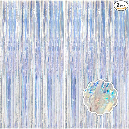 2 Pack Iridescent Party Decorations Foil Fringe Tinsel Backdrop Glitter Curtains Shimmer Wall Backdrop 70s 80s 90s Disco Theme Party Decorations Happy Birthday Easter Graduation Supplies
