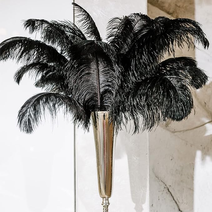Retrowavy 30 Pcs 18-20 Inch Large Natural Ostrich Feathers Bulk for Centerpieces for Wedding Party Centerpieces Home Decoration Flower Arrangement (Black)