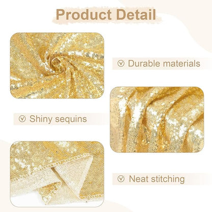 SquarePie Sequin Tablecloth 90 x 132 Inch Light Gold Sparkly Table Cloth for Wedding Party Decoration