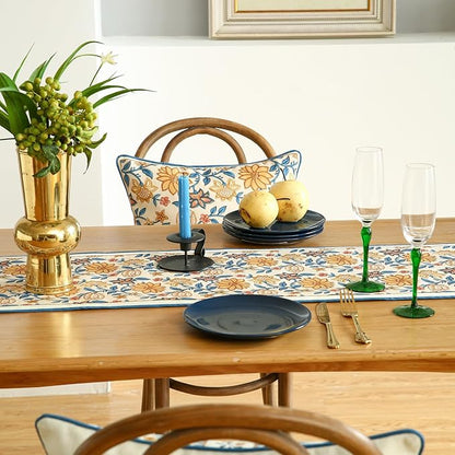 ISAENNE Designer Bohemian Elegant Linen Table Runner 102 Inches Long,Floral Pattern Duable Decor Table Runners for Dining Tables,Thanksgiving,Kitchen Tables,Christmas,12"*102"-Estevan B