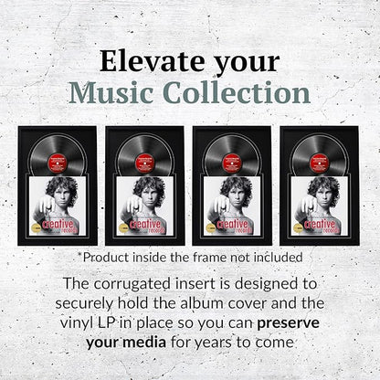 Creative Picture Frames 16" x 24" Jukebox Vinyl Frame Display with Double Matting, LP Record Album Frame for Wall Decor, Black/Black, Pack of 4