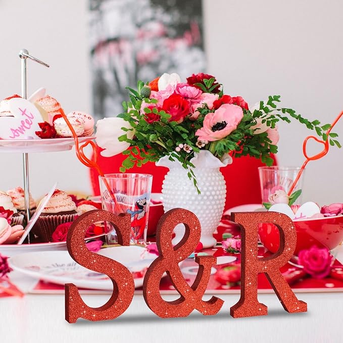 TONIFUL 8 Inch Red Glitter & Table Centerpiece A-Z Red Birthday Party Decorations,Red & for Birthday,Chrismas,Graduation,Bridal Shower,Wedding,Anniversary Party Supplies