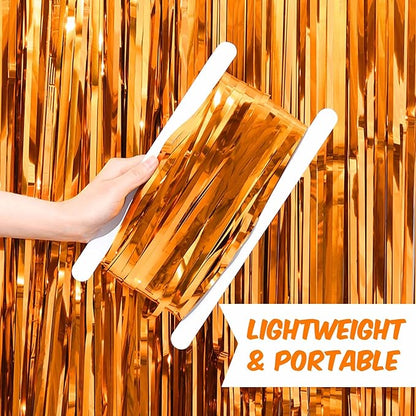 6 Pack Orange Foil Fringe Curtains Backdrop, 3.28 x 8.2 Ft Metallic Streamers Tinsel Curtains Background for Photo Booth, Birthday, Weddings, Carnivals, Graduation, Themed Party Decorations