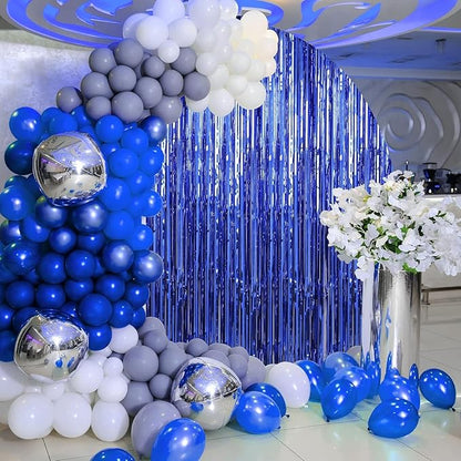 Crosize 8 Pack 3.3 x 9.9 ft Dark Blue Foil Fringe Curtains Party Decorations, Dark Blue Tinsel Curtain Backdrop for Parties, Door Streamers, Glitter Streamer Backdrop for Birthday Decoration