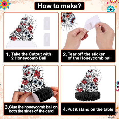 KatchOn, Day of The Dead Centerpieces - Pack of 12 | Halloween Centerpieces, Day of The Dead Decorations | Halloween Honeycomb, Day of The Dead Halloween Decorations | Dia De Los Muertos Decorations
