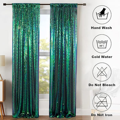 ShinyBeauty Sequin Curtains 2 Panels 2FTx8FT Iridescent Green Photo Booth Backdrop Prom Backgrounds Baby Shower Backdrop Wedding Ceremony Birthday Party Decorations