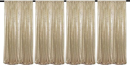 JYFLZQ Champagne Sequin Backdrop Curtains 2ft x 8ft 4 Panel Glitter Photo Booth Backdrops Sparkly Photography Background Drapes for Parties Wedding Bridal Showers
