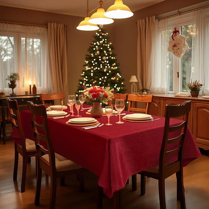 Fitable Faux Linen Christmas Tablecloth 2 Pack, Burlap Textured Fabric Rectangle Table Cloth, Elegant Decorative Table Covers for Winter Holiday Dinner Party Farmhouse (Red, 60 x 102 Inch)