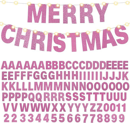 TaoBary 112 Pcs DIY Letter Kit Glitter Customizable Banner Letters Include 107 Letters and Numbers 3 Rope and 2 Needles for Birthday Halloween Christmas Wedding Valentine Party Decor(Pink)