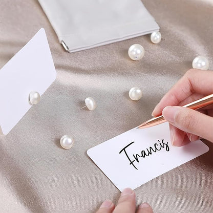UNIQOOO 24Pcs Decorative Pearl Place Card Holders Bulk, Elegant Ivory Name Card Stands Set, for Wedding Table Place Cards, Dessert Table Decor, Retail Shop, Business Card, Name Tag, Party Food Signs