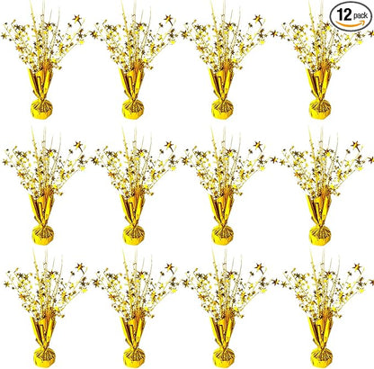 12 Pack Metallic Foil Spray Centerpiece Star Table Decoration Burst Table Centerpieces for Birthday Wedding Anniversary Graduation Holiday Party Supplies Decor, Gold