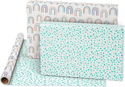 American Greetings 160 sq. ft. Reversible Wrapping Paper Bundle for Birthdays, Anniversaries, Weddings and All Occasions, Sprinkles and Daisies (4 Rolls, 30 in. x 16 ft.)
