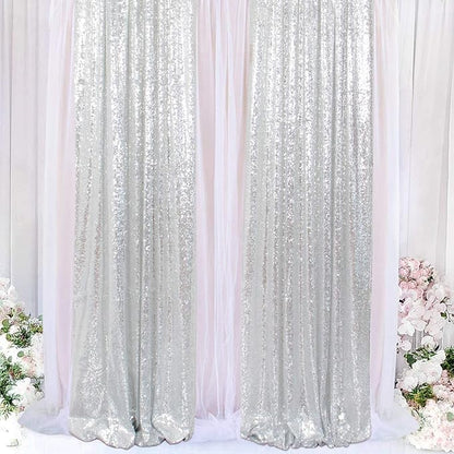 ShinyBeauty Silver Sequin Curtain Backdrop 2 Panels 4FTx8FT Photo Curtain Backdrop Curtain Panels 96 Inches Long -190522E