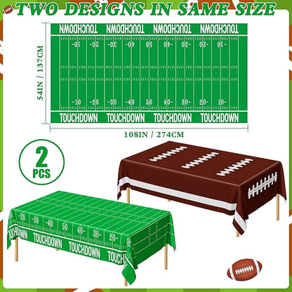 QZYL Football Party Decorations 2025, Disposable Football Tablecloth, 2 PCS Brown Green Decoration Runner, Game Day Theme Table Cloth, Plastic Table Cover for Game Day Touchdown Party Supplies