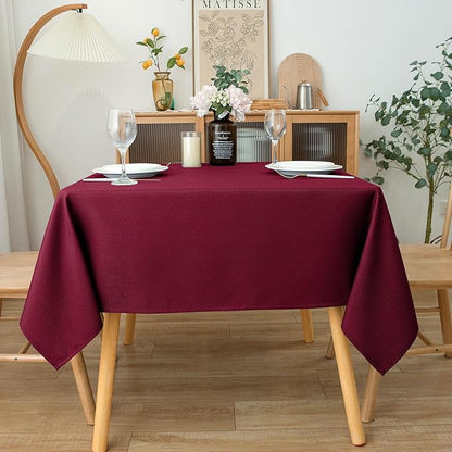 Biscaynebay Textured Fabric Christmas Square Table Cloth 60x60 Square, Burgundy Water Resistant Tablecloths for Dining, Kitchen, Wedding, Parties etc. Machine Washable