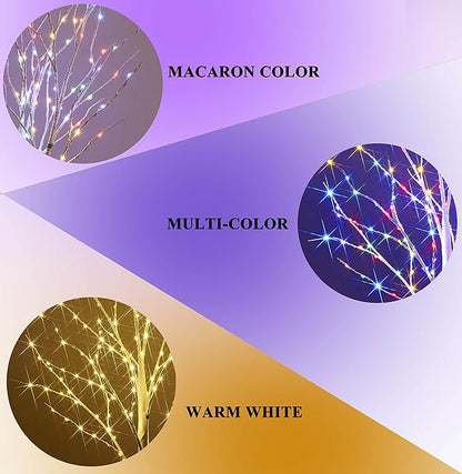 Hairui Lighted Birch Branches Battery Operated 70L 18IN Warm White and Multi Color Fairy Lights 8 Function for Halloween Home Christmas Decor
