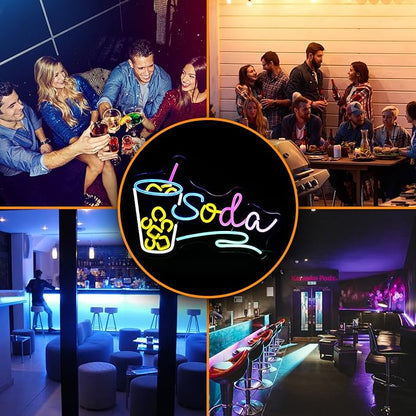 Soda Neon Sign LED Neon Light Dimmable Cocktails Neon Sign for Wall Decoration 16.7’’X11.8’’ Bar Business Sign Kitchen Wall Art Decoration Man Cave Beer Bar Club Birthday Party Decor…