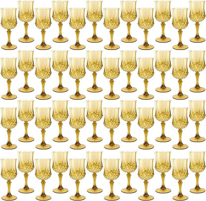 Plastic Wine Glasses，Plastic Goblets Vintage Style Cordial Drinking Glasses for Wedding Reception, Grand Event Party Supplies (48, Gold)