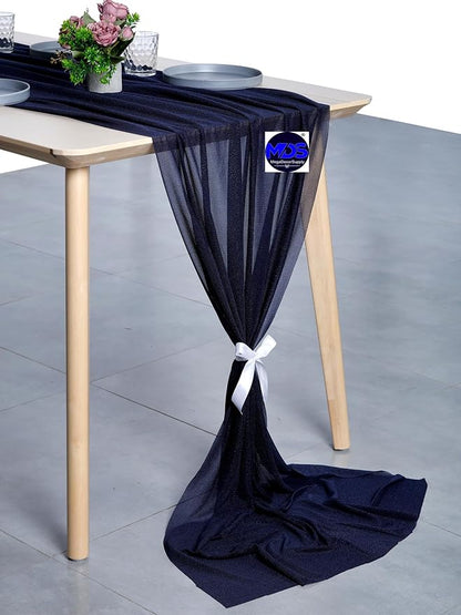MDS Halloween Chiffon Table Runner - 10 Pack, 29 x 120 Inches, 10ft Each - Sheer Spooky Table Runners for Haunted House Parties, Trick-or-Treat Tables, Witchy Décor, Wedding & Events - Navy Blue