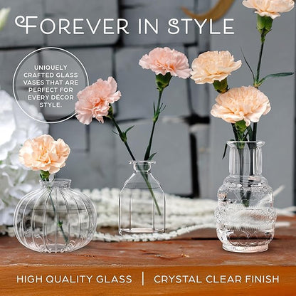 Gather & Bloom Creations Glass Bud Vases in Bulk – Set of 10 Mini Wedding Centerpiece Vases – Durable, Vintage-Inspired Clear Glass Vases for Flowers and Table Decor