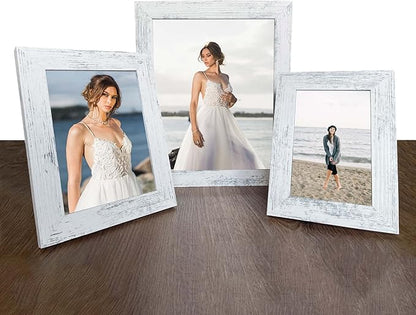 8x10 Picture Frame Set of 4, High Definition Glass Distressed White Frame, 8 x 10 Wood Photo Frames for Tabletop Display and Wall Mounting