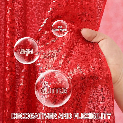 Red Sequin Curtains 2 Packs 3ftx8ft Photo Booths Backdrop for Girl Princess Birthdays Engagement Bachelorette Party Decorations