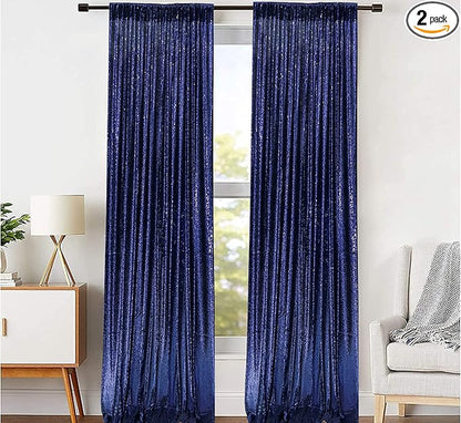 JYFLZQ Navy Blue Sequin Backdrop Curtains 2ft x 8ft 2 Panel Glitter Photo Booth Backdrops Sparkly Photography Background Drapes for Parties Wedding Bridal Showers