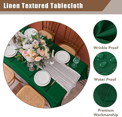 Fitable 2 Pack Faux Linen Christmas Tablecloths, Burlap Textured Fabric Table Cloth Rectangle, Decorative Table Covers for Winter Holiday Dinner Party Farmhouse (Hunter Green, 60 x 84 Inch)