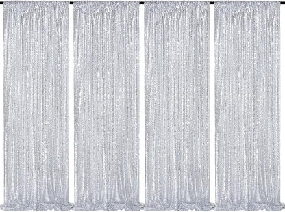 2FTx8FT Silver Glitter Sequin Curtain for Party Photography Backgrounds Wedding Backdrops Set of 4 Panels