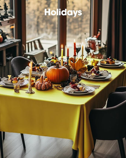 Pureegg Plastic Table Cloth Disposable 10 Pack, 54 x 108 Inch Table Cloths, Easter Party, Decorative Tablecloths, Rectangle, Lemon, Pastel Plastic Cover, Leakproof & Sturdy, Yellow