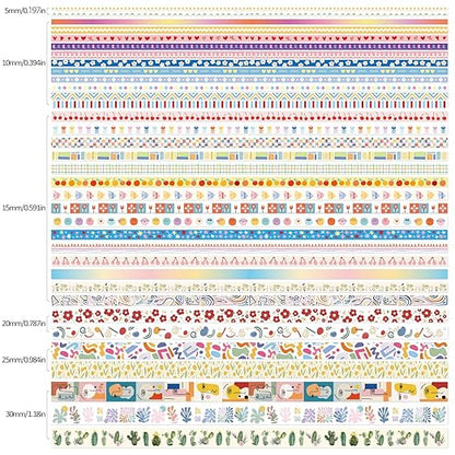 emmoolife 35 Rolls Washi Tape Set, Colorful Cute Floral Writable Decorative Tapes for Scrapbooking and Journaling, Junk Journal Supplies, Bullet Journaling for Women Girl 5-30mm Wide 9.84ft Long/Roll