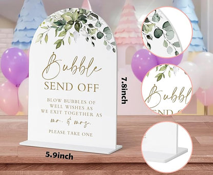 Bubbles for Wedding Send Off, Greenery Gold Bridal Shower Decorations, Marriage Signs for Ceremony and Reception, Engagement Party Decor, Wedding Table Acrylic Decor, Bachelorette Party Favors - 28