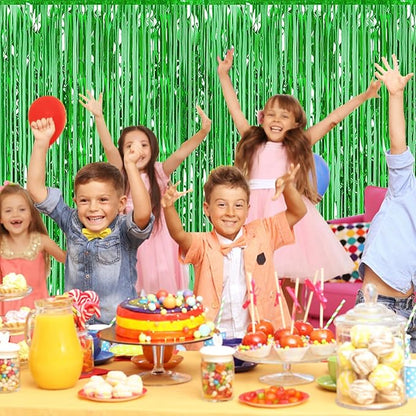 5 Pack Green Foil Curtain Backdrop 3.2ft x 9.8ft Metallic Tinsel Foil Fringe Curtains Streamer Photo Booth Backdrop for Birthday Party Engagement Bachelorette Party Decorations (Green)