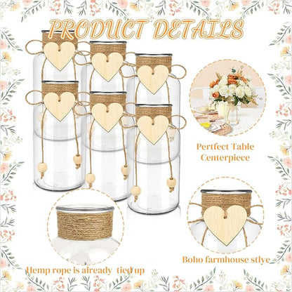 Vintage Glass Vases for Flowers, Set of 6 Mason Jar Vase Table Centerpieces for Farmhouse Room Decor, Wedding, Bridal Shower Bud Vase Set (Medium)